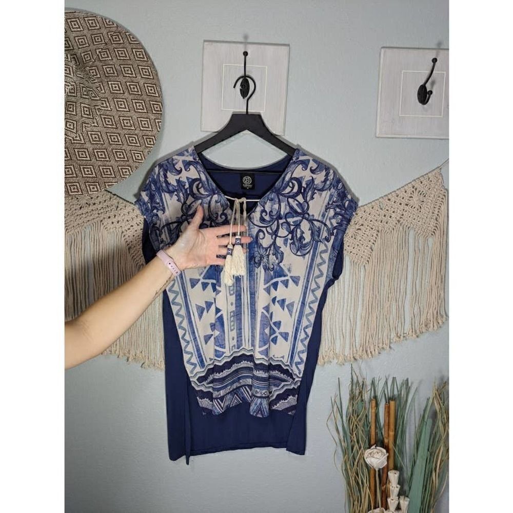 Bobeau Blue Aztec Tunic Top - Picture 4 of 16